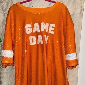 Cato Orange Sequin Game Day Jersey Top